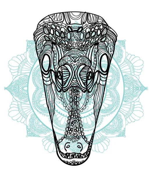 Κροκόδειλος Κομψό Πολύχρωμο Freehand Σχέδιο Χρωματισμός Αντι Στρες Σελίδα Μαντάλα Διάνυσμα Αρχείου