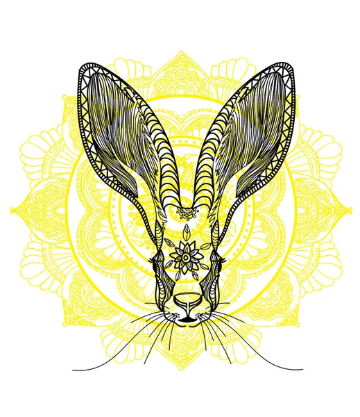 Huvudet Hare Doodling Målarbok Teckning Med Många Detaljer Meditativ Färg Royaltyfria Stockvektorer
