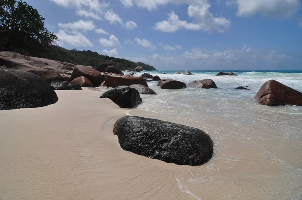 Playa Exótica Con Palmeras Isla Praslin Seychelles — Foto de Stock