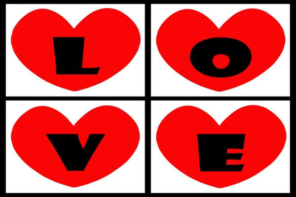 Rood hart vormen het woord liefde — Stockfoto