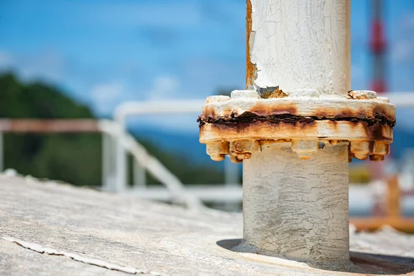 Rust Damage Paint Corrosion Flange Bolt Nut Roof Tank — Stock Photo, Image