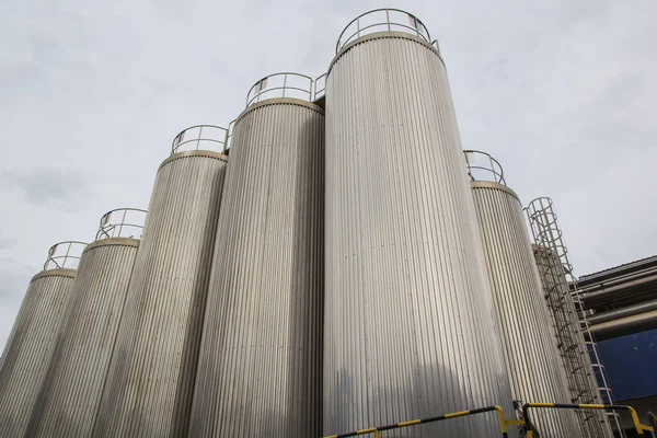 Silos Industriels Pour Production Lait Alimentaire Acier Inoxydable — Photo