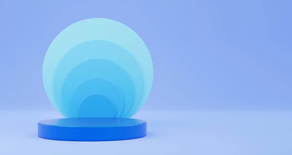 Podium Silinder Biru Kosong Dengan Latar Belakang Biru Abstrak Minimal — Stok Foto
