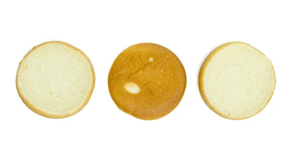 Μπροστά Και Πίσω Ψωμί Χάμπουργκερ Απομονωμένο Λευκό Φόντο Πάνω Όψη — Φωτογραφία Αρχείου