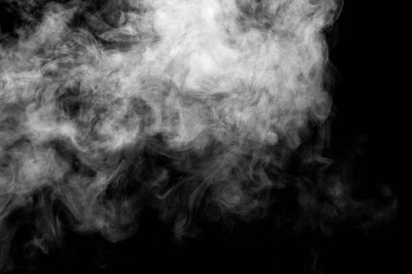isolated smoke, abstract powder, water spray on black background.