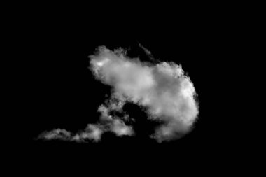 Beyaz bulut, kabarık doku, soyut, siyah arkaplanda izole.