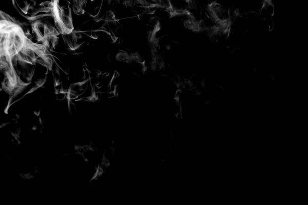 White smoke isolated, abstract powder, water spray on black background.