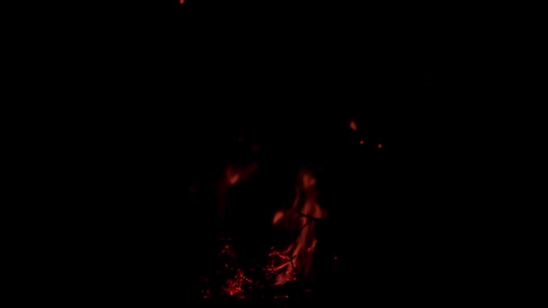 Skutečné Plameny Ohně Jiskry Zpomaleném Filmu Izolované Černém Pozadí Oheň — Stock video