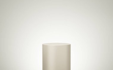 Boş sarı ya da krem renkli podyum, beyaz kemik fotokopi arkaplanı üzerinde yüzüyor. Soyut minimum stüdyo 3d geometrik şekil nesnesi. Ürün tasarımının gösterimi için yamaç modelleme alanı. 3d hazırlayıcı.