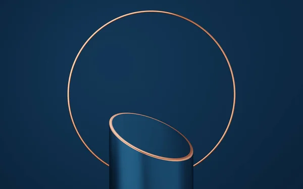 Κενό Μπλε Βάθρο Κυλίνδρων Χρυσό Περίγραμμα Και Κύκλο Χαλκού Μπλε — Φωτογραφία Αρχείου