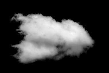 Beyaz bulut, kabarık doku, soyut, siyah arkaplanda izole.
