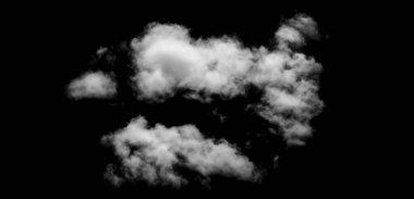 Beyaz bulut, kabarık doku, soyut, siyah arkaplanda izole.