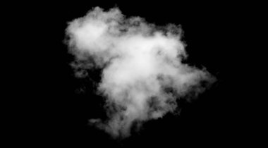 Beyaz bulut, kabarık doku, soyut, siyah arkaplanda izole.
