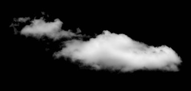 Beyaz bulut, kabarık doku, soyut, siyah arkaplanda izole.