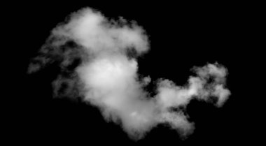 Beyaz bulut, kabarık doku, soyut, siyah arkaplanda izole.