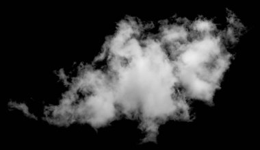 Beyaz bulut, kabarık doku, soyut, siyah arkaplanda izole.