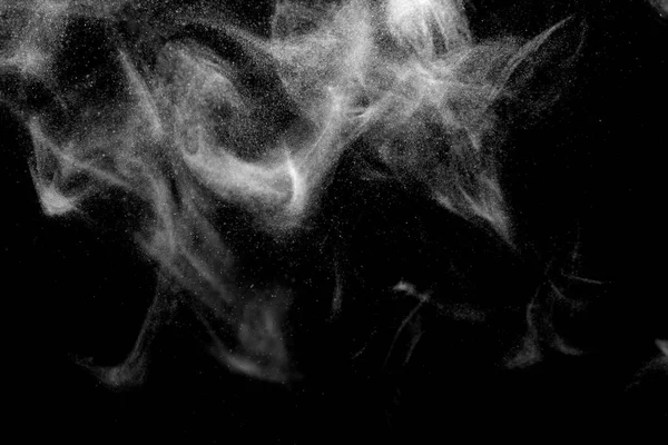 Witte Rook Geïsoleerd Abstract Poeder Waterspray Zwarte Achtergrond — Stockfoto