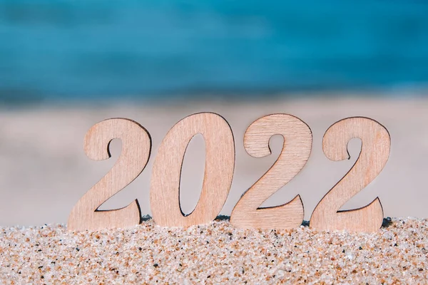 New Year Numbers 2022 Beach Sea Tourism Recreation Travel Concept — Stock Photo, Image