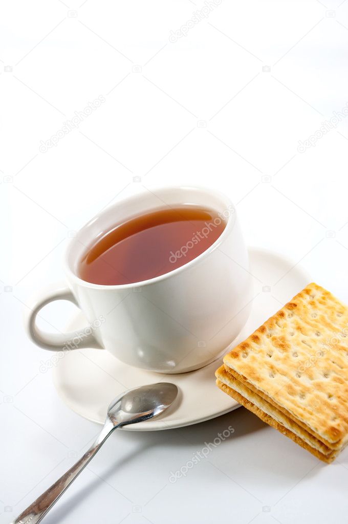 Tea and crackers with chocolate. Drinks and snacks during the break.
