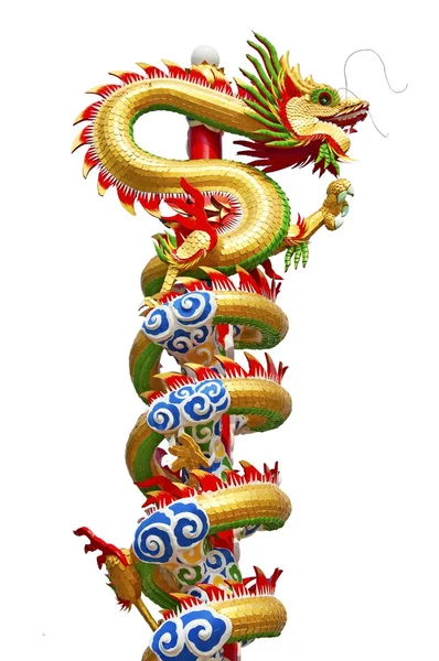 Estátua de dragão chinês isolado no fundo branco — Fotografia de Stock
