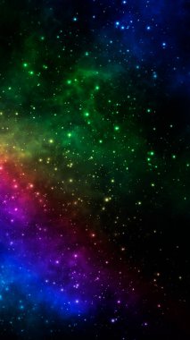 Kuyruklu yıldızlar ve kuyruklu yıldızlarla soyut fraktal fantastik uzay arkaplanı. Dikey afiş. Tasarım ve yaratıcılık için, ekran koruyucular için kullanılır..