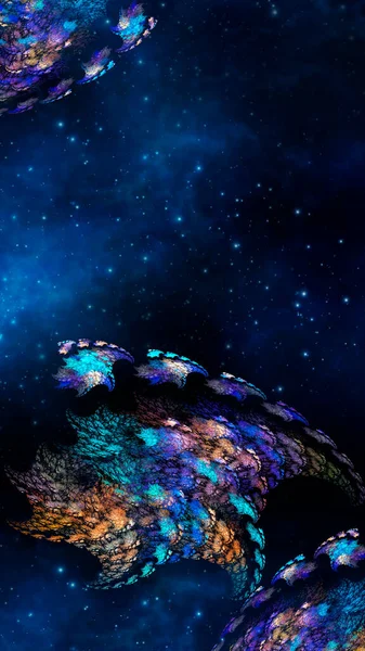 Uzaylı Ile Soyut Fraktal Fantastik Uzay Arka Planı Dikey Afiş — Stok fotoğraf