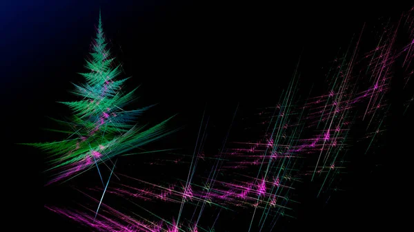 Illustrazione Frattale Natale Neon Luminoso Albero Natale Decorazioni Natalizie — Foto Stock