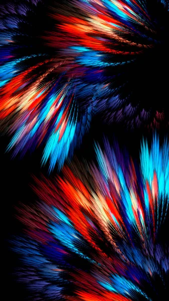 Soyut fraktal çok renkli neon arkaplan. Soyut kelebekler, kanatlar, tüyler. Dikey afiş. Tasarım ve yaratıcılık için, ekran koruyucular için kullanılır..