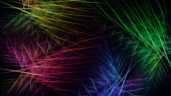 Abstrakt Fraktal Neon Illustration Glödande Flerfärgade Strålar Disco Bakgrund Används — Stockfoto