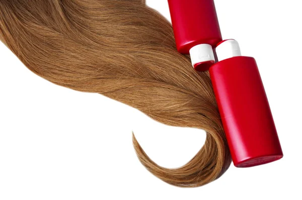 Красиві Довгі Пляшки Волосся Шампуню Білому Тлі — стокове фото