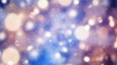 Blue Purple Brown Bokeh Sparkle Abstract Festive Background with Snowflake Particles