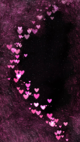 Curved Trail of Glowing Hearts in Cosmic Pink Nebula