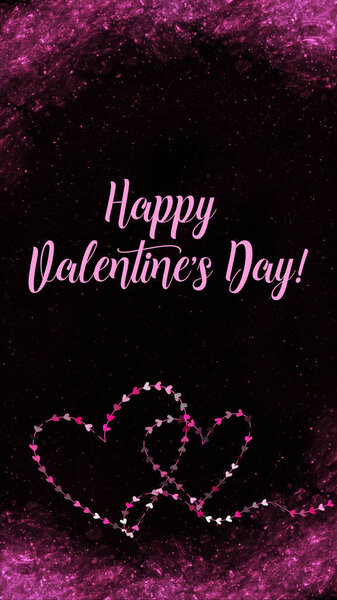 Happy Valentine's Day Card with Glowing Hearts and Sparkles