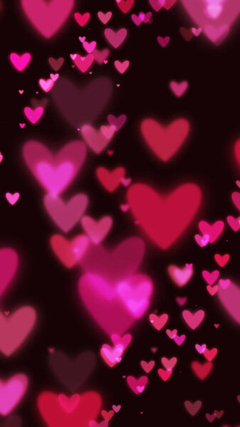 Floating Glowing Hearts on Dark Romantic Background