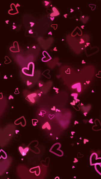Floating Pink and Red Hearts on Dark Background