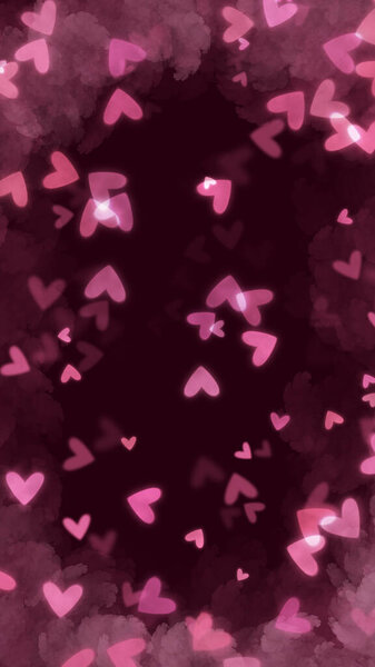 Glowing Pink Hearts in Swirling Romantic Mist
