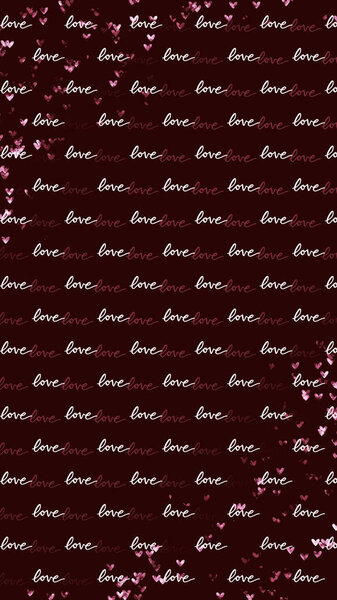 Love Typography with Glowing Hearts on Dark Background