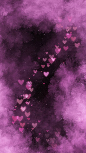 Cosmic Trail of Pink Hearts in Nebula Glow