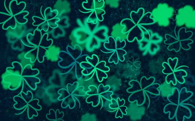 Soyut Neon Shamrock Arkaplanı, Teal ve Yeşil Parlayan Taslaklar. Üretimle Çiz