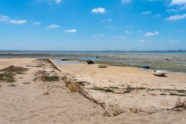 Cadiz, Puerto Real 'deki Cachucha sahilinde balıkçı tekneleri. Endülüs, İspanya. Avrupa.