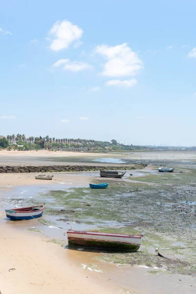 Barche Pesca Sulla Spiaggia Cachucha Puerto Real Cadice Andalusia Spagna — Foto Stock