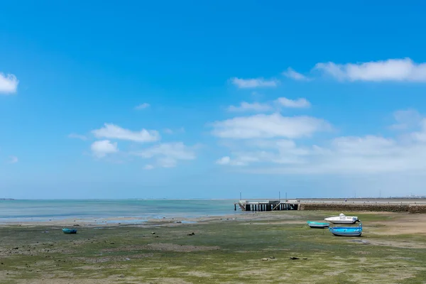 Barche Pesca Sulla Spiaggia Cachucha Puerto Real Cadice Andalusia Spagna — Foto Stock