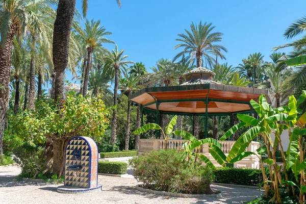 Valensiyalı cemaati Alicante ilindeki Elche Belediye Parkı 'nda bir tapınak. İspanya. Avrupa. Avrupa 'nın en büyük hurma ormanı. Şehrin dört bir yanındaki bahçelerde 200.000 palmiye ağacı bulunuyor..