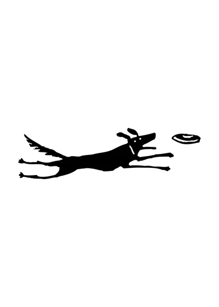 Illustration vectorielle d'un chien courant après un disque volant — Image vectorielle