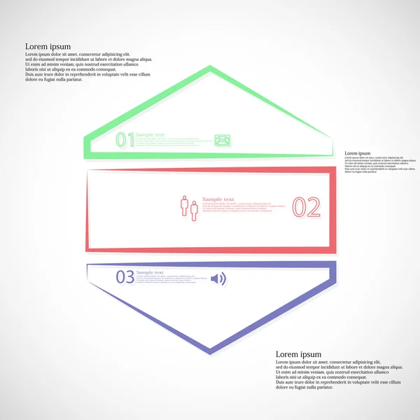 Modèle infographique avec forme hexagonale divisé en trois parties de couleur — Image vectorielle