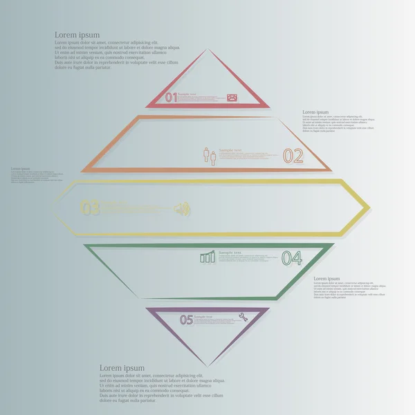 Modello infografico con forma rombo diviso in cinque parti di colore — Vettoriale Stock