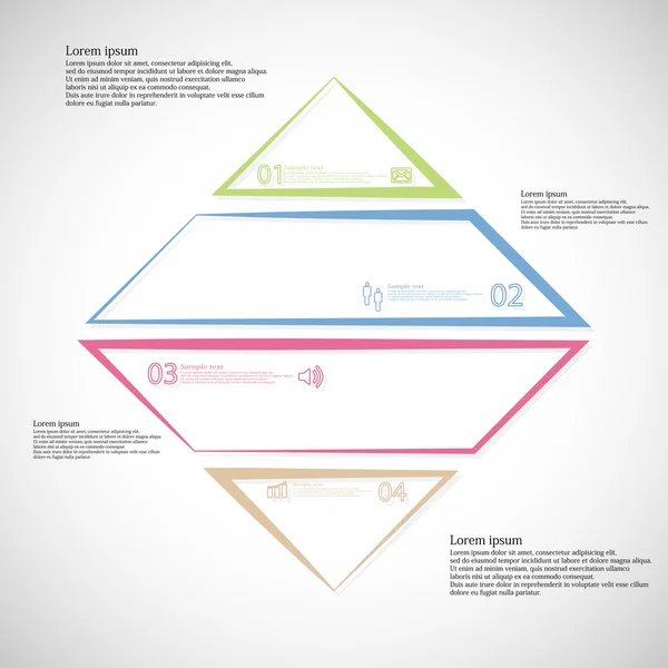 Modèle infographique avec forme de losange divisé en quatre parties de couleur — Image vectorielle