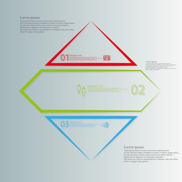 Modello infografico con forma rombo diviso in tre parti di colore — Vettoriale Stock