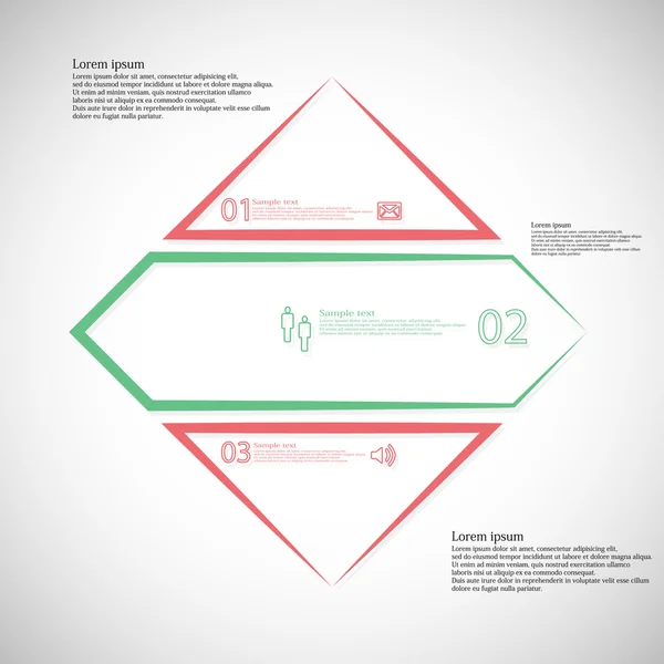 Infographic sjabloon met ruit vorm verdeeld naar drie kleur delen — Stockvector