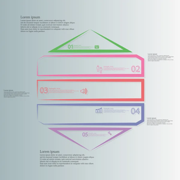 Illustrazione esagonale infografica da cinque parti a colori create da contorni — Vettoriale Stock